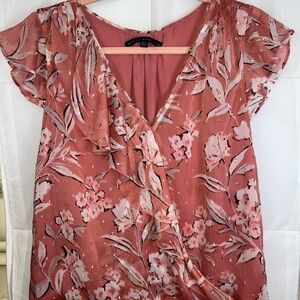 WHBM Salmon Faux-Wrap Ruffle Blouse Size 4